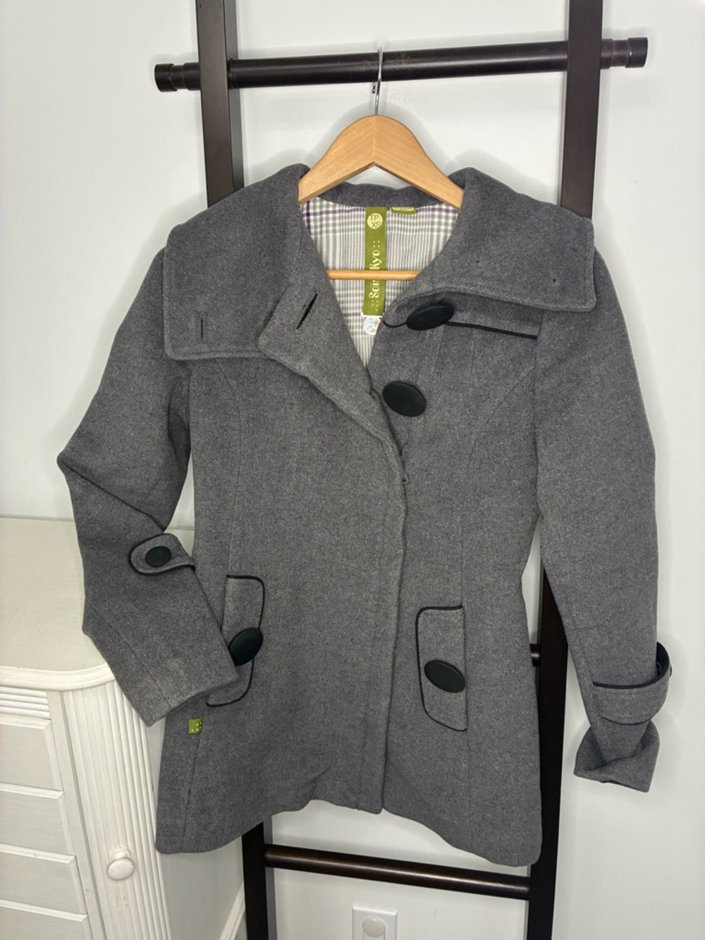 Soia & Kyo Gray High-Collar Wool blend Pea Coat Oversized Buttons | Size XS - Picture 4 of 13